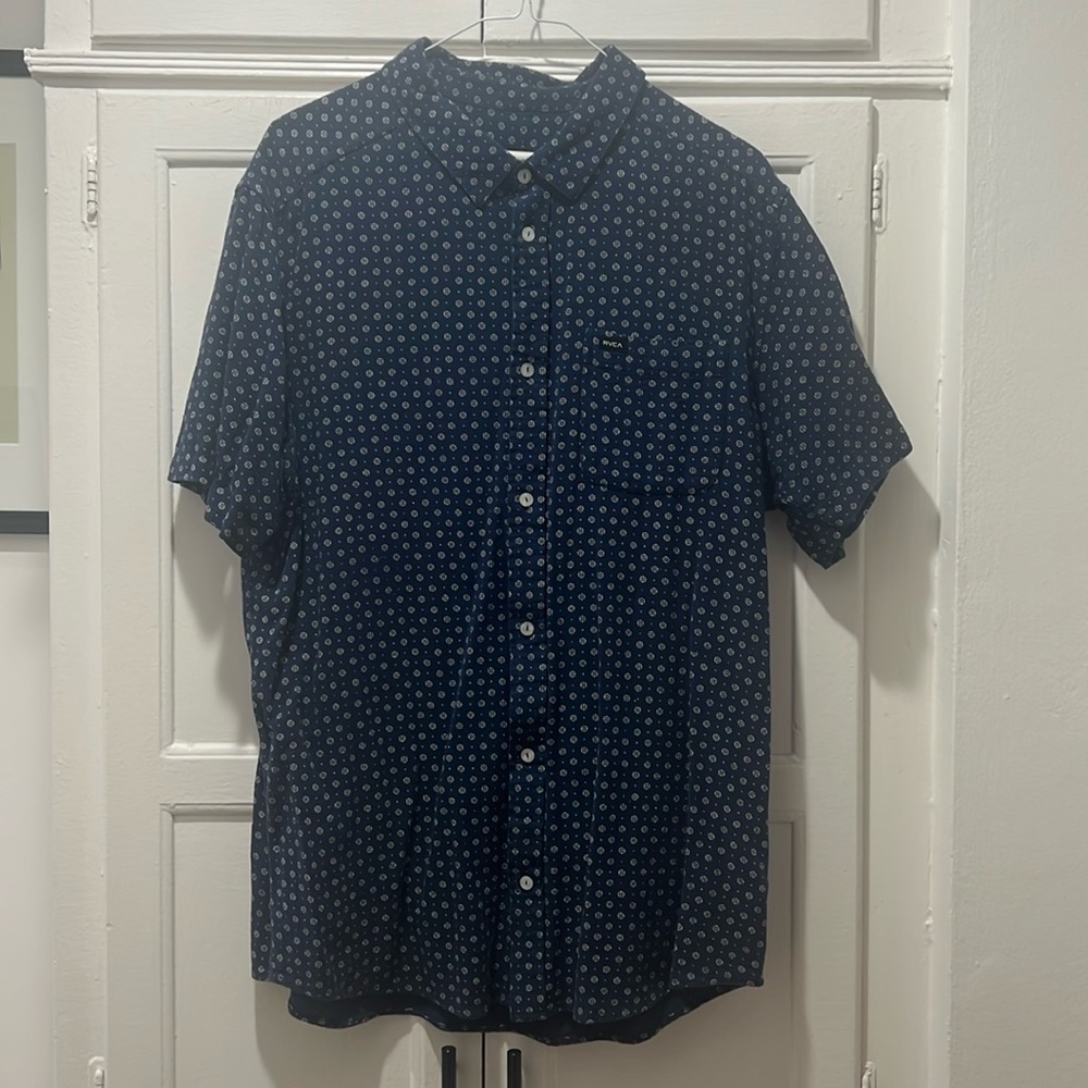 Blue RVCA Short Sleeve Casual Dress Shirt